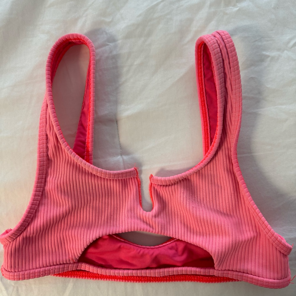 Frankie’s Bikinis Cole Ribbed Scoop Cutout Bikini Top Pink